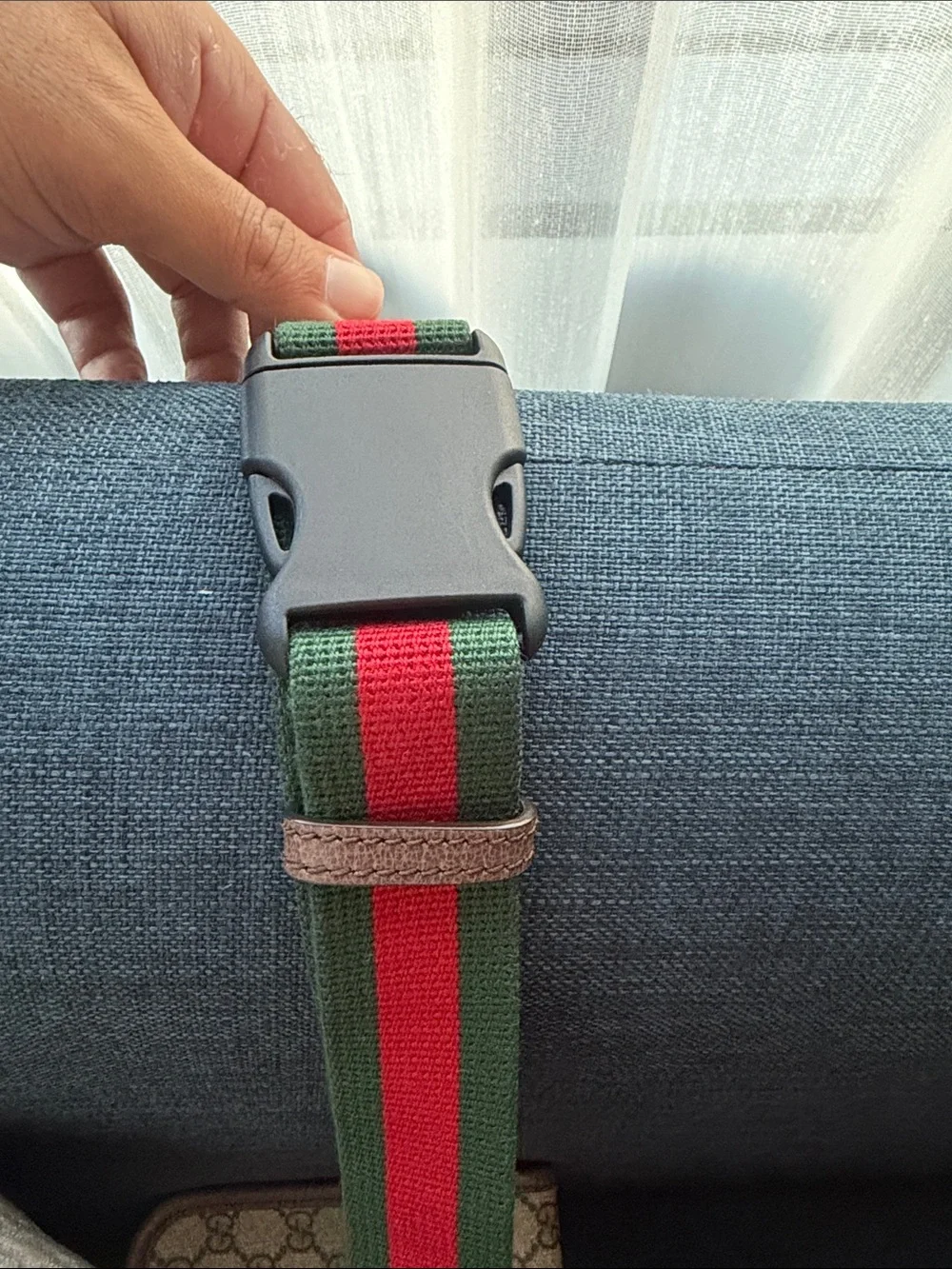 Gucci Beige GG Supreme Canvas Belt Bag with Green and Red Web Strap